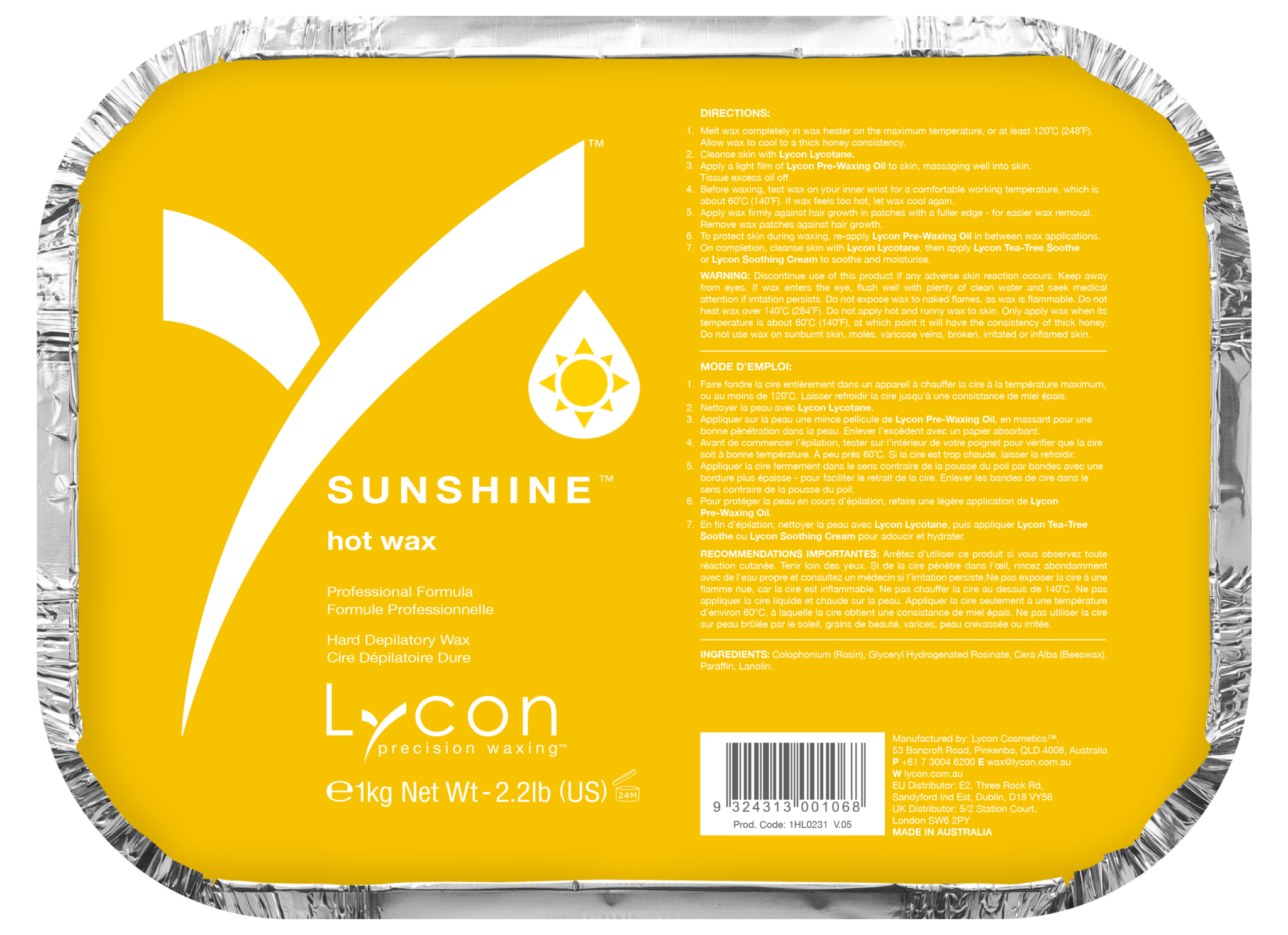 LYCON Sunshine Hot Wax 1KG House of Camille
